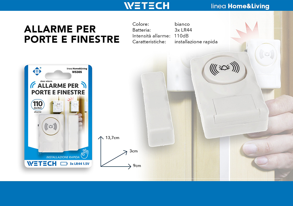 Sensore Allarme Porte E Finestre TECPEAK - Wireless, Con Batteria Integrata E Pulsante Emergenza - Foto 2