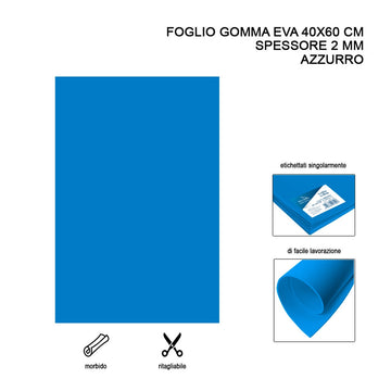 Foglio gomma EVA 40x60 cm 2 mm Azzurro 1Pz