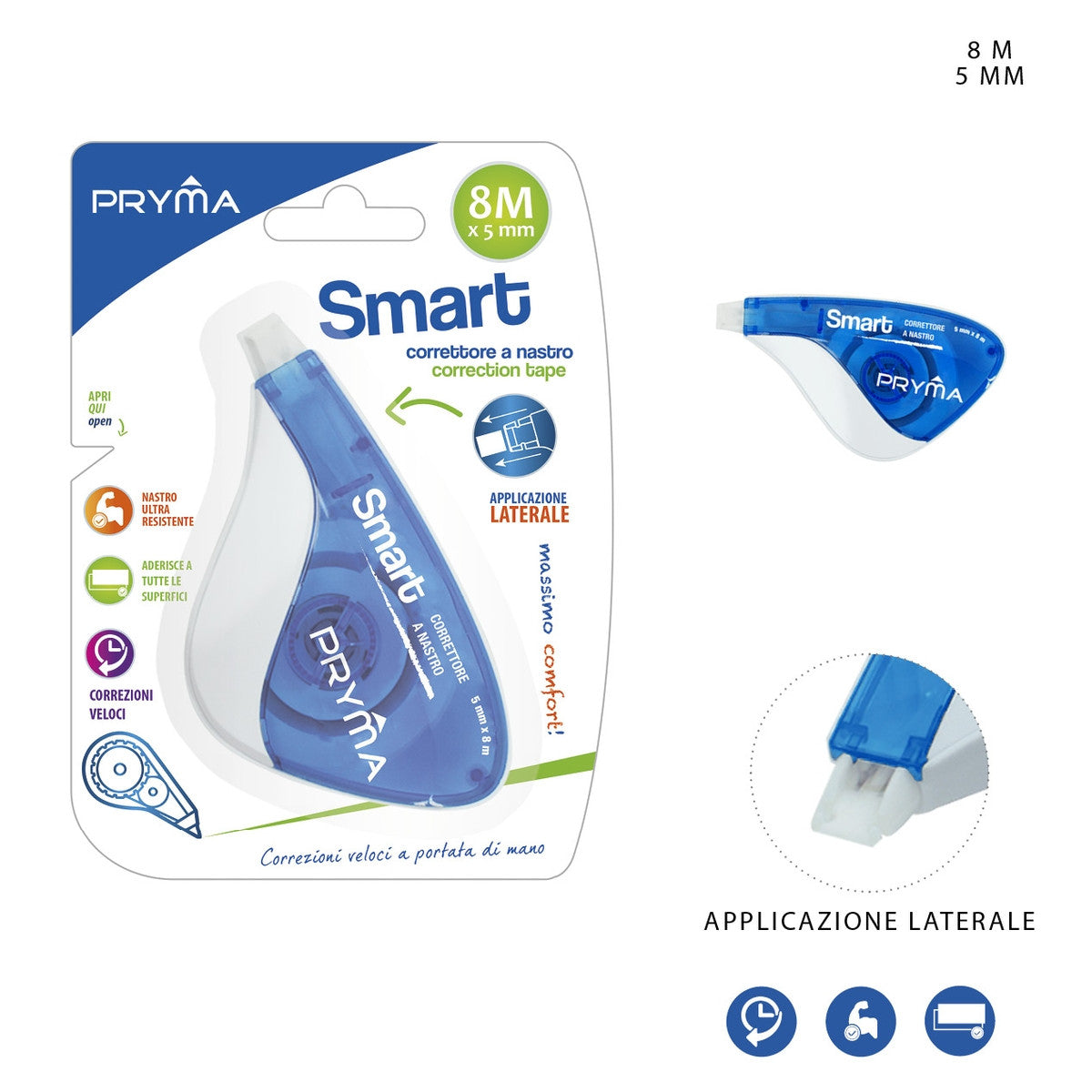 Pryma - Correttore Nastro Smart Triangolo 5Mmx8M Blu