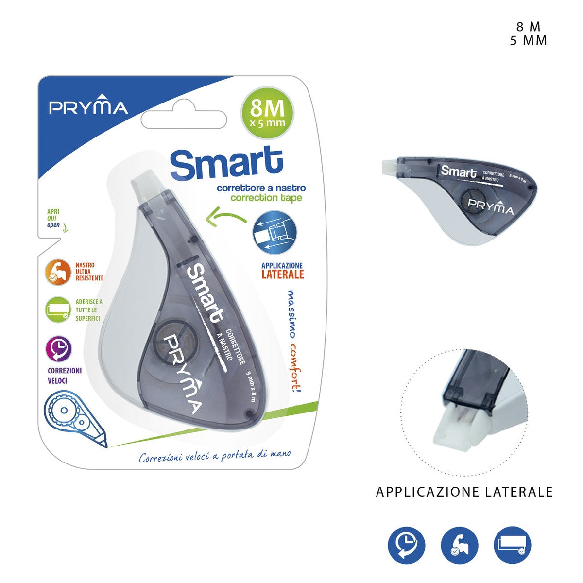 Pryma - Correttore Nastro Smart Triangolo 5Mmx8M Nero