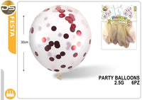 Dz - Party 6 Palloncino Trasparente Con Coriandoli 4 Colorazioni