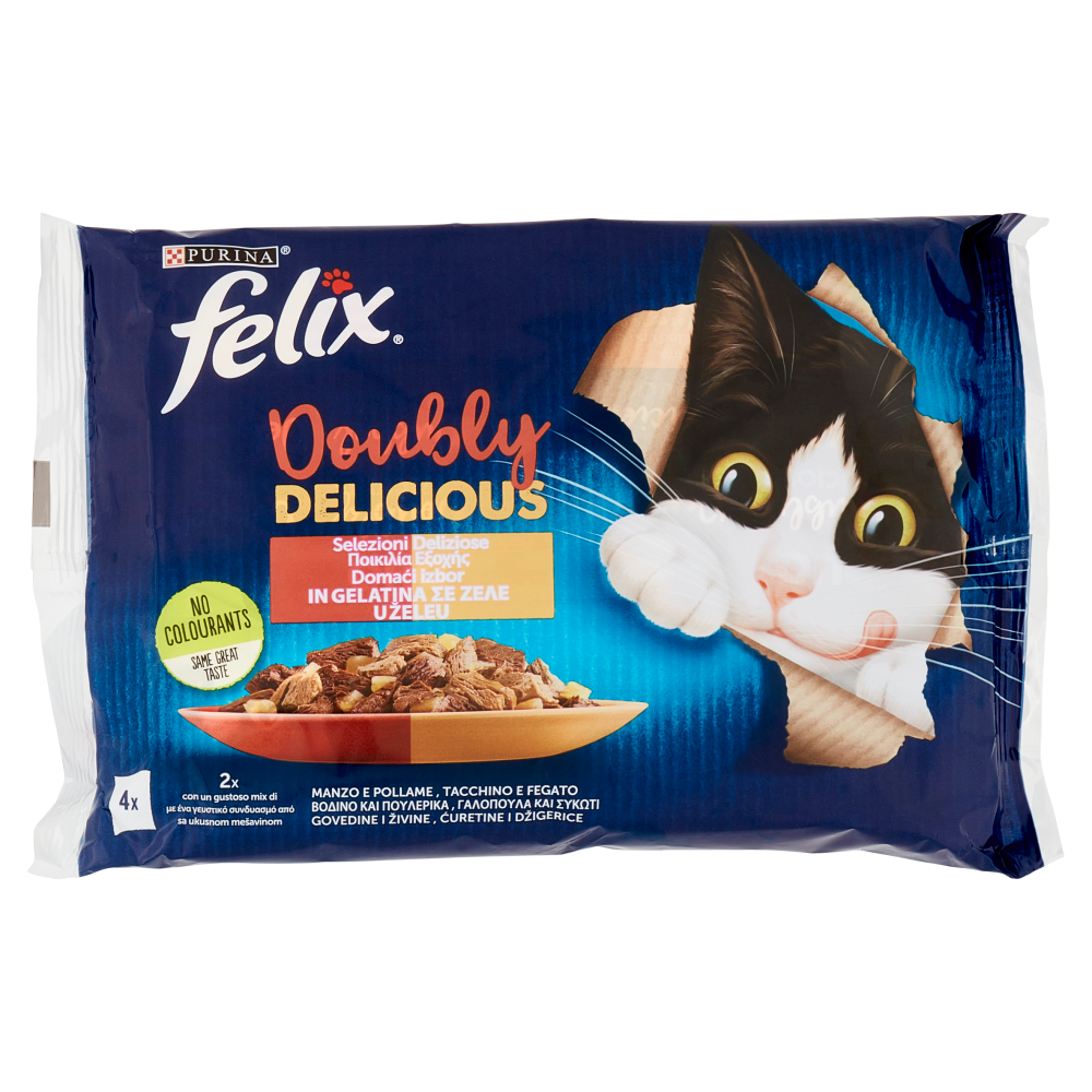 Felix - Doubly Delicius Selezione Deliziosa Manzo/Pollame e Tacchino/Fegato Gr.85X4