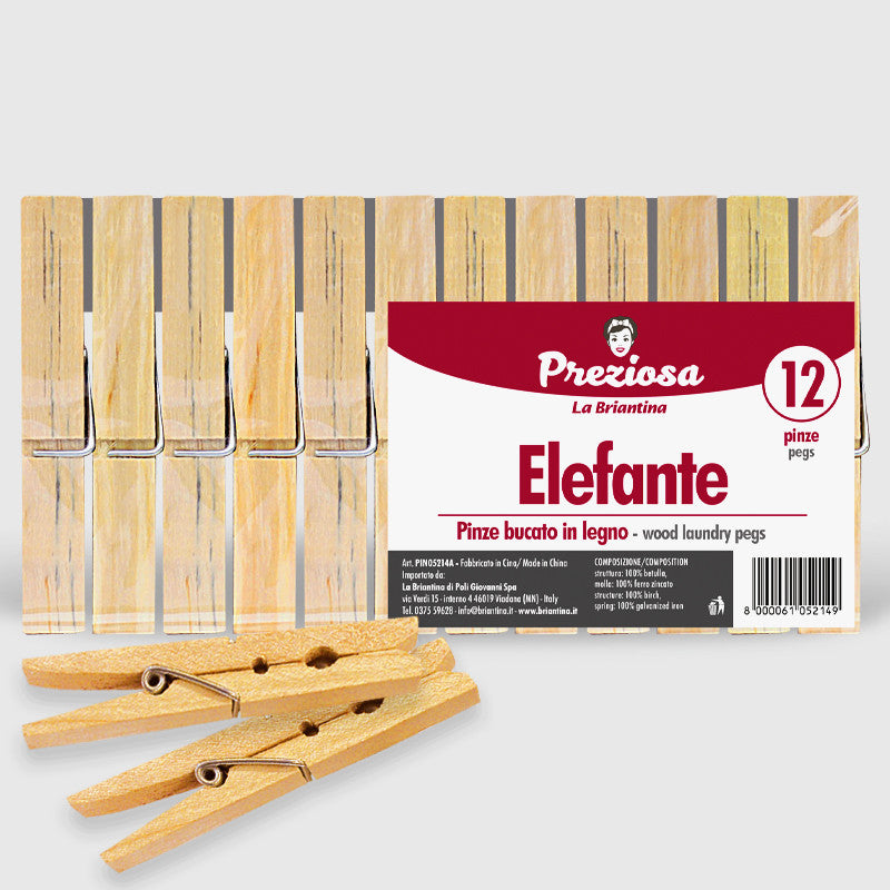 Preziosa Pinze Bucato Legno Elefante 12 Pz