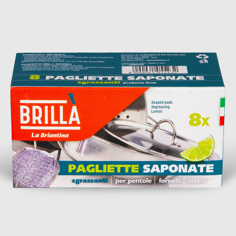 Brillà - Lana di acciaio Sgrassante Saponata 8 Tamponi