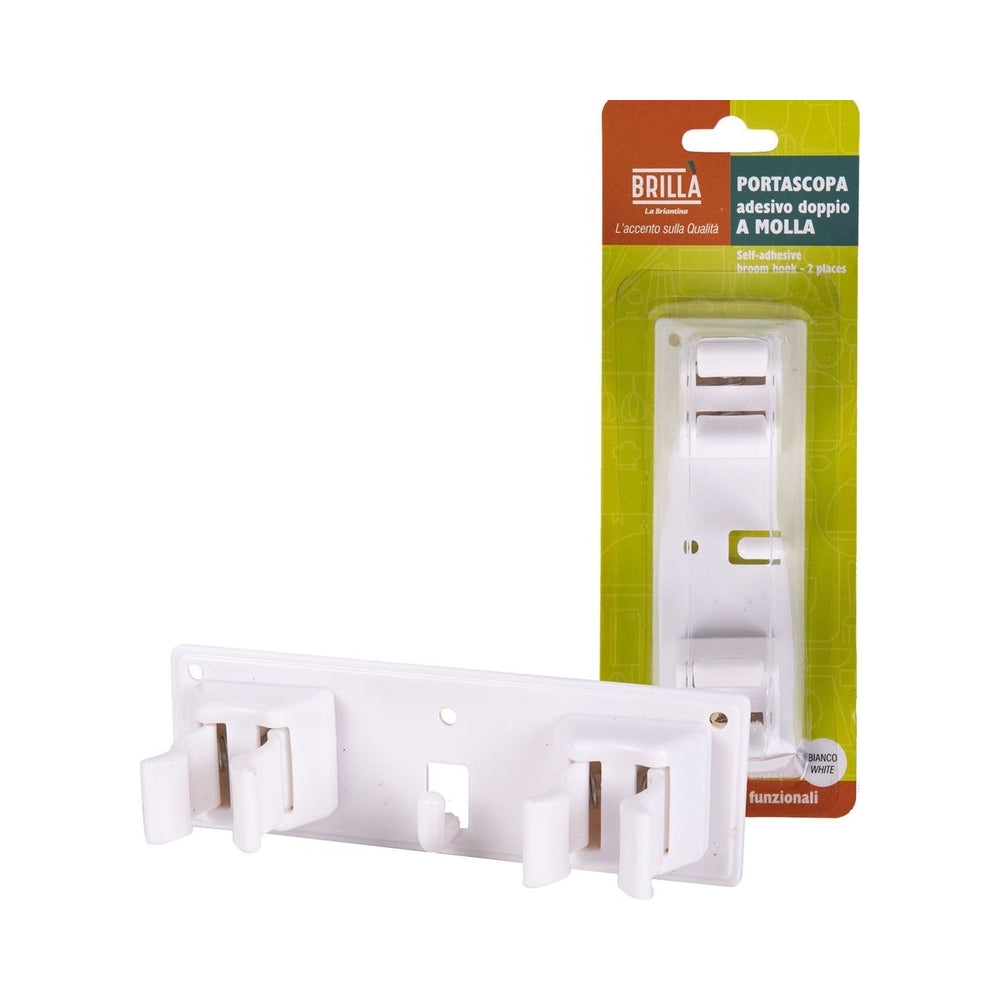 Double Spring Adhesive Broom Holder White