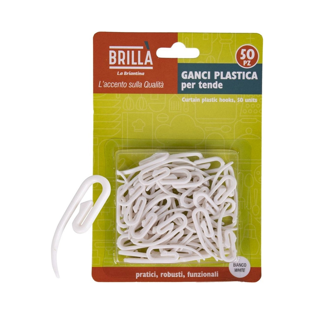 Brilla White Plastic Curtain Hooks 50Pcs