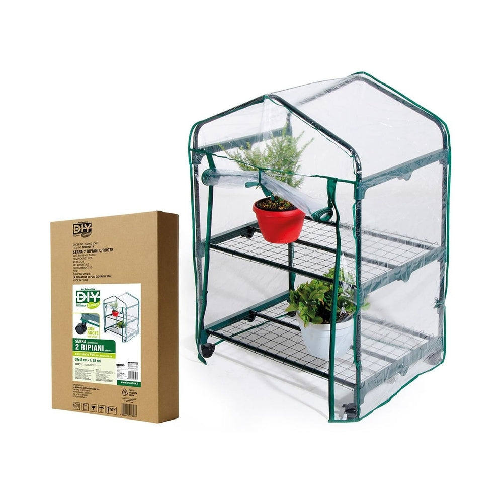 GREENHOUSE 2 SHELVES WITH WHEELS 69X49X98CM