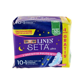 Lines Silk Ultra Night Sanitary Pads 10+1 Pcs