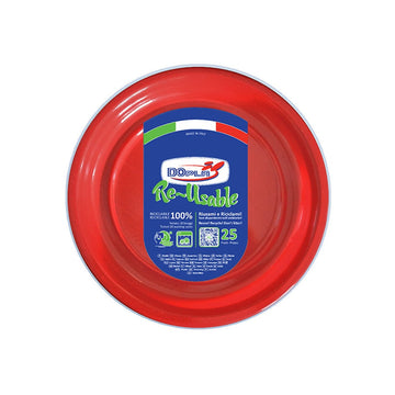 Dopla - Piatto riutilizzabile 25 pz fondo rosso