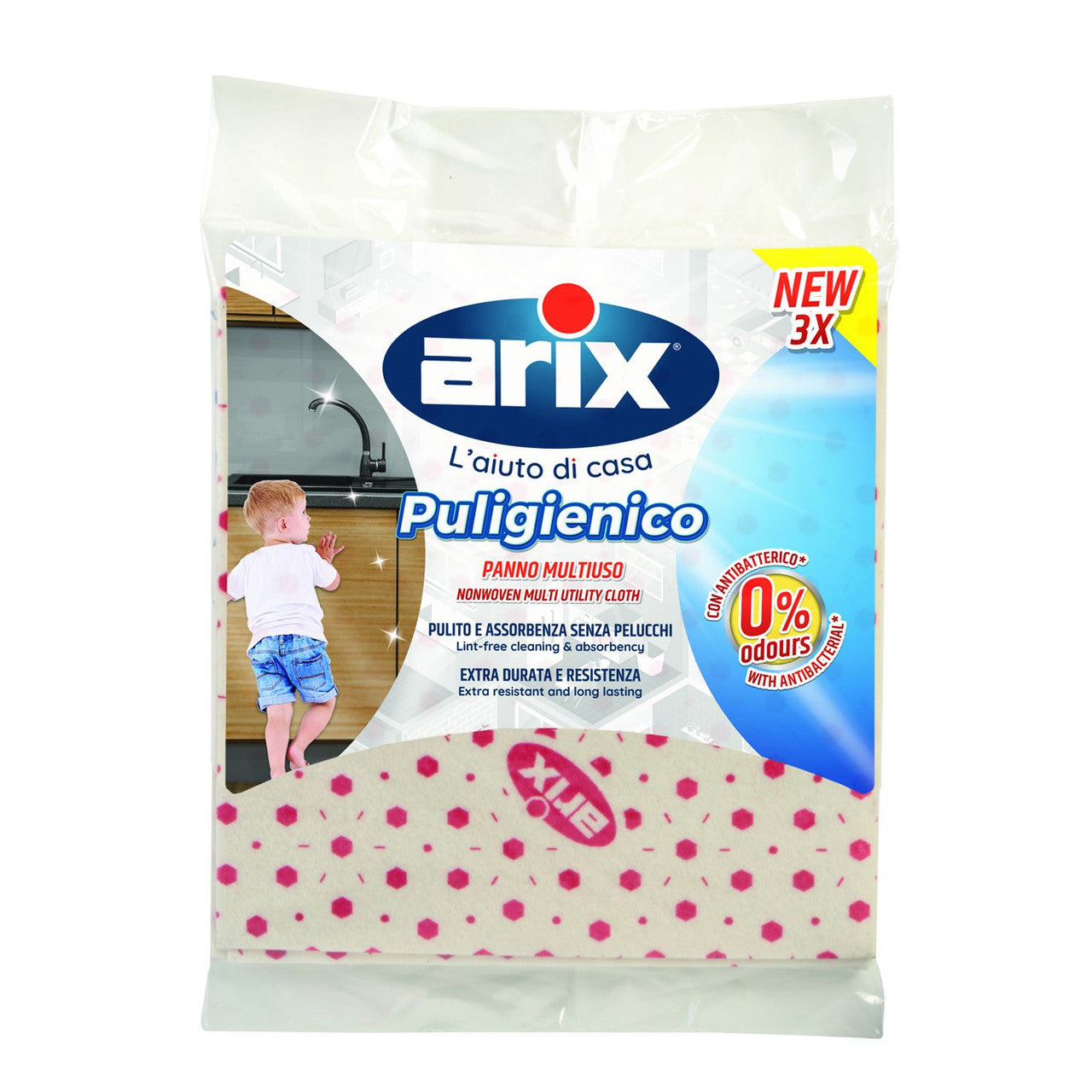 Arix - Panno puligienico 3 pz c/antibatterico