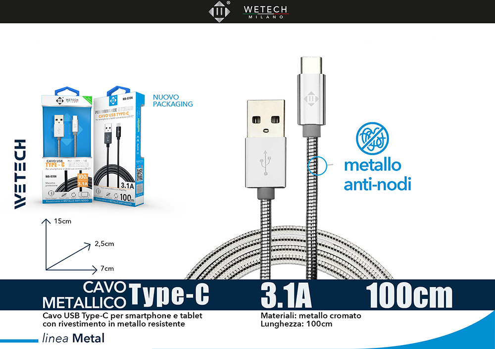 Wetech Cavo Usb-C Con Rivestimento In Metallo Anti-Nodi