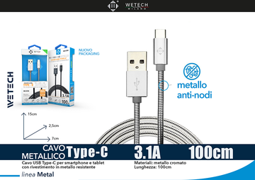 Wetech Cavo Usb-C Con Rivestimento In Metallo Anti-Nodi