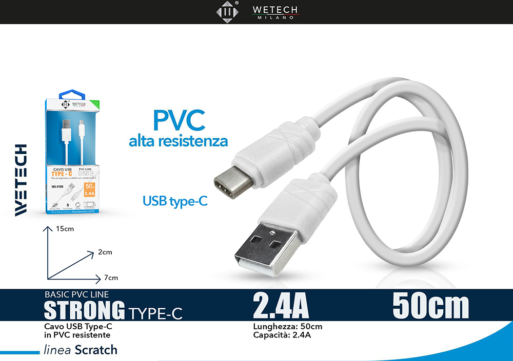 Wetech Cavo Usb-C Basic 2A 50Cm - Bianco