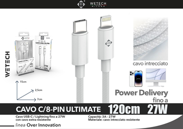 Wetech Cavo Usb C-8Pin 120Cm 27W