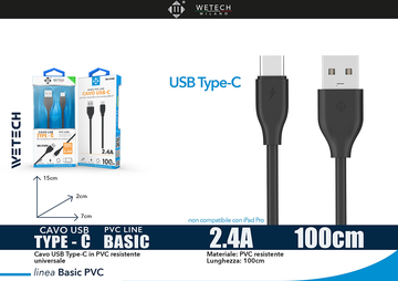 Wetech Cavo Usb-C Basic 2.4A 100Cm-Nero