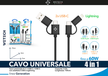 Wetech Cavo Universale 4 In1 100Cm C-8Pin