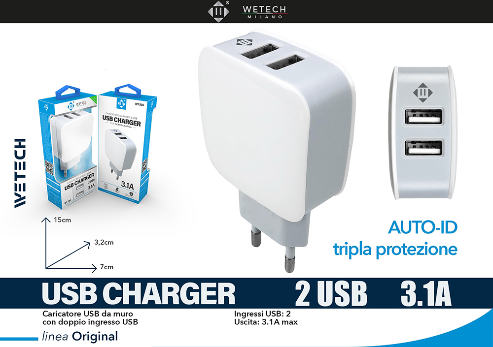 Wetech Caricatore Da Muro 3.1A 2Usb Port