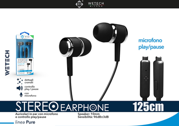 Wetech Auricolari In-Ear Con Microfono - Nero