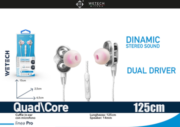 Wetech Auricolari Dinamic Dual Driver C/Mic E Regolatore Vol