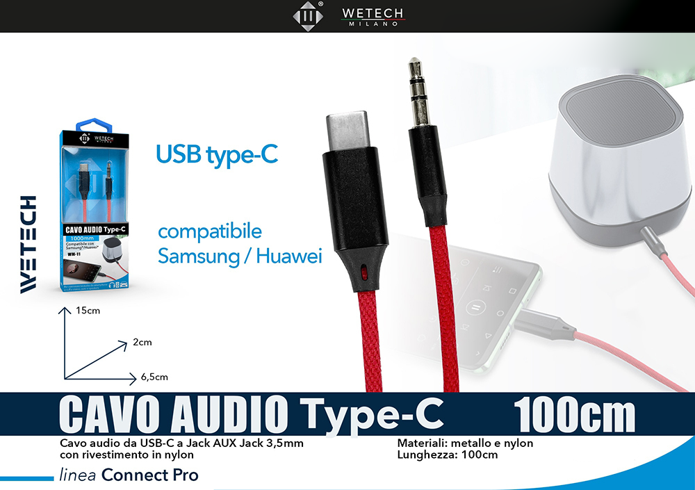 Wetech Cavo Aux Jack 3.5 - Usb Type C 100Cm