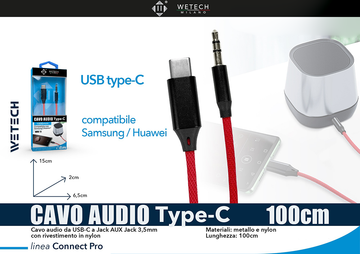 Wetech Cavo Aux Jack 3.5 - Usb Type C 100Cm