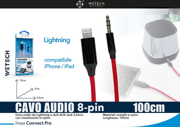 Wetech Cavo Aux Jack 3.5 - Usb 8Pin 100Cm