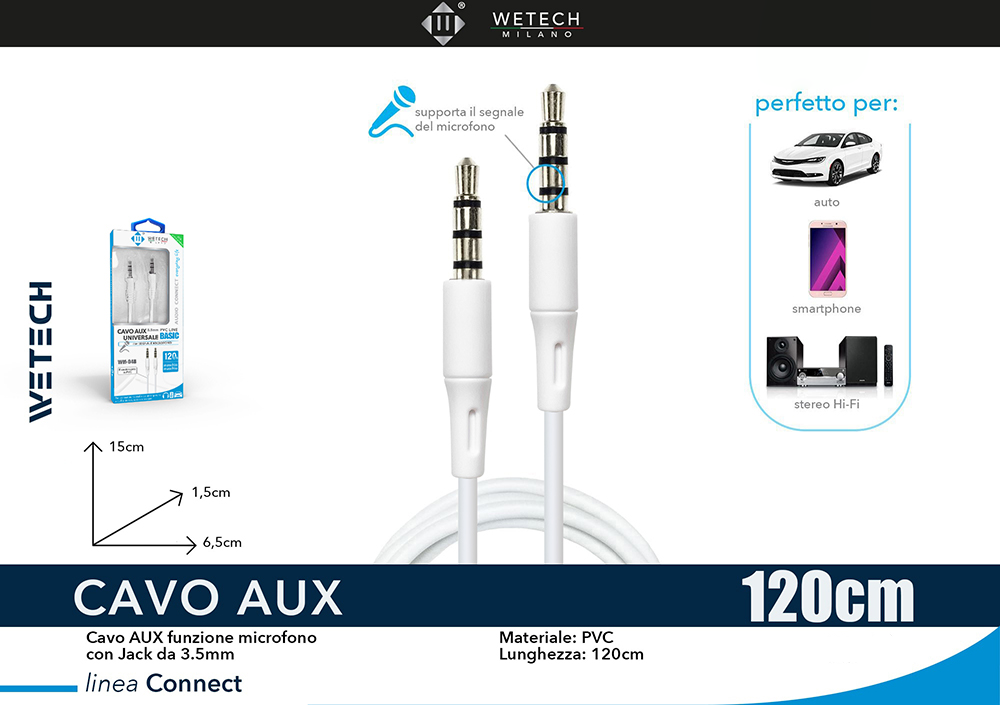 Cavo C Type C RS PRO Male 3.5mm Stereo Jack To Male 3.5mm Stereo Jack Aux Cable, White, 1.5m | RS Un Uomo Solo - Foto 5