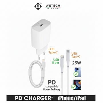 Wetech Caricatore Da Muro Usb C C/Cavo Usb 8Pin