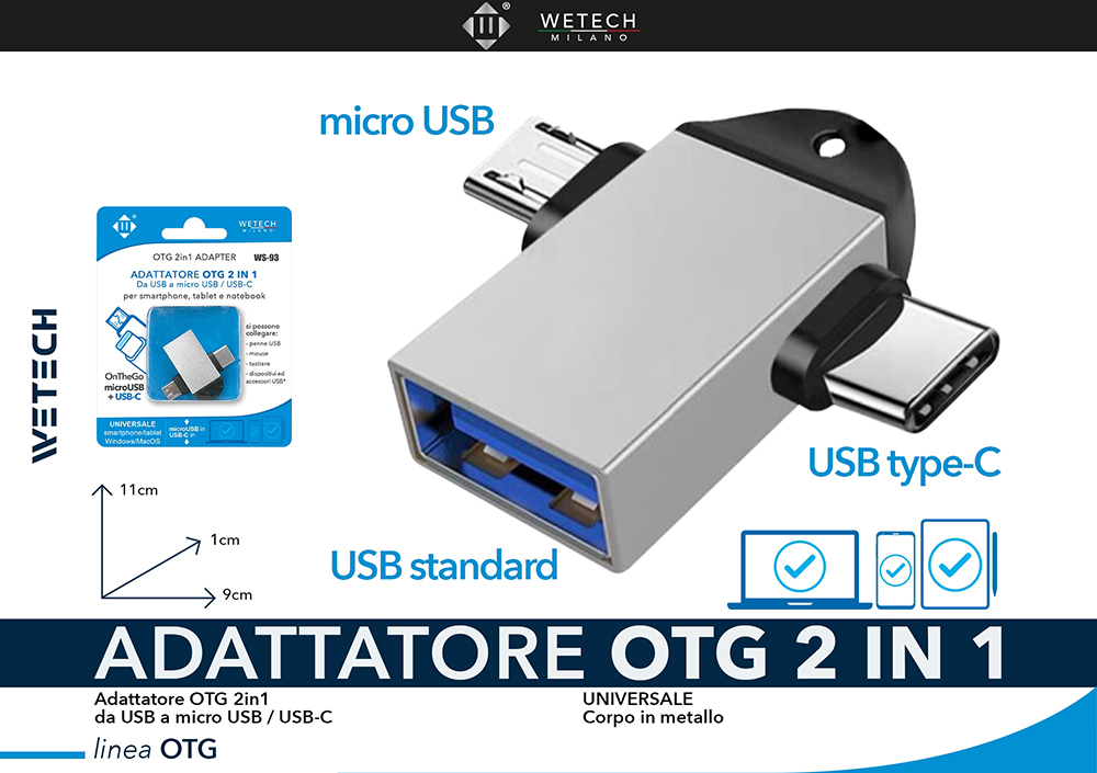 Wetech Adattatore Otg 2In1 Usb-Micro Usb- Type C Ws931