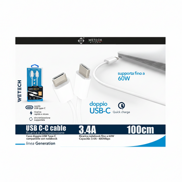 Wetech Cavo Usb C-C Quickcharge 3.4A 1Mt Smartphone/Notebook