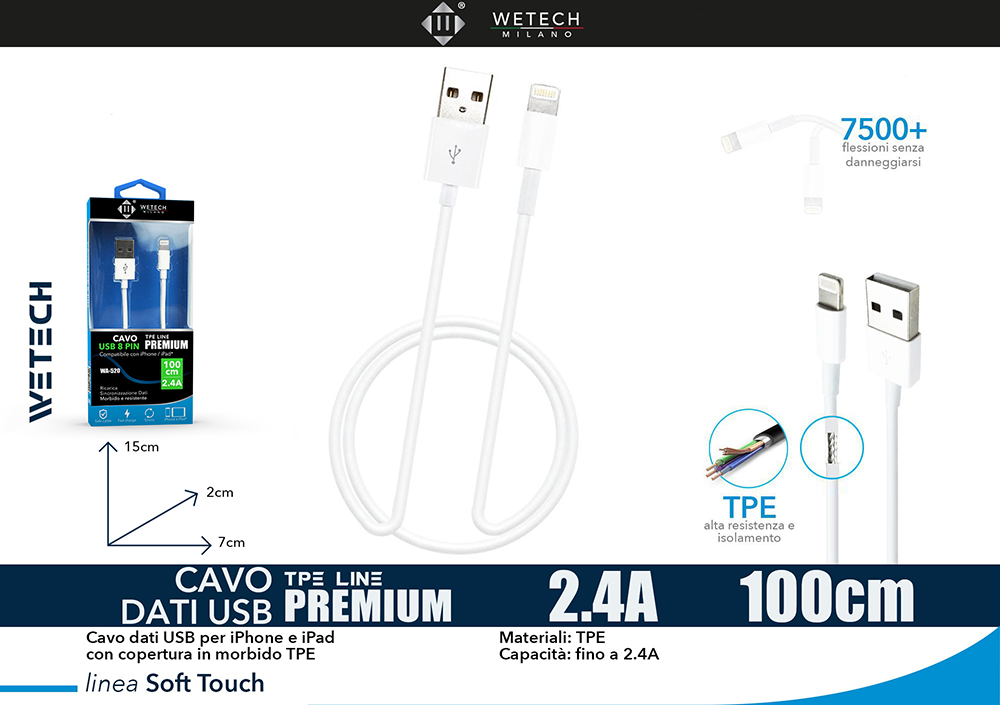 Wetech Cavo Lightning In Tpe Premium 2.4A 1M