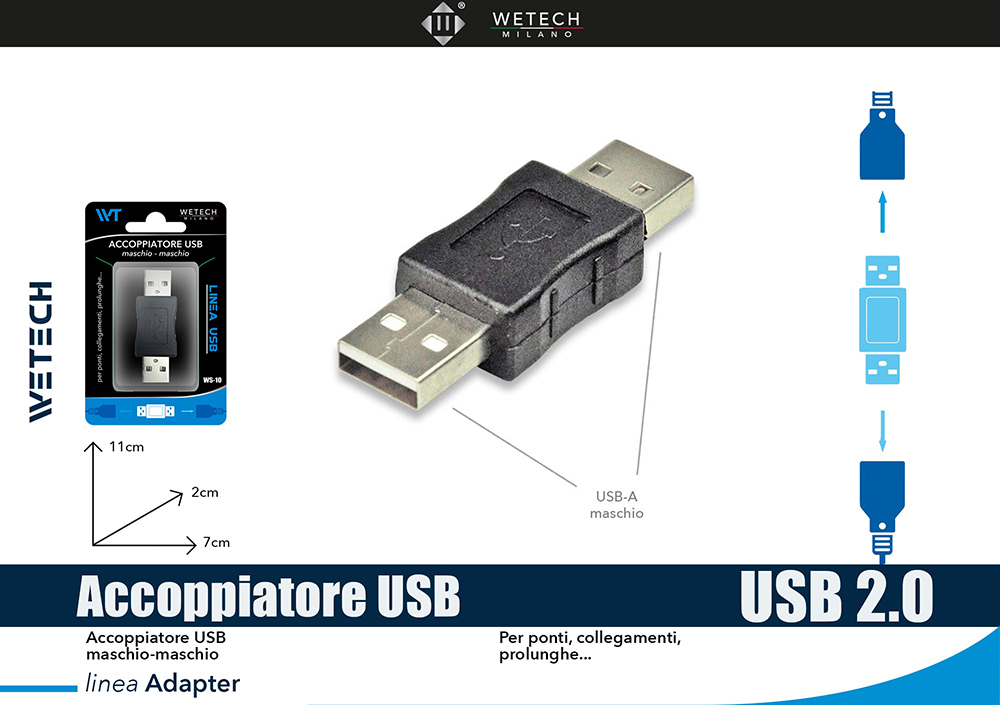 Wetech Adattatore Usb Maschio-Maschio