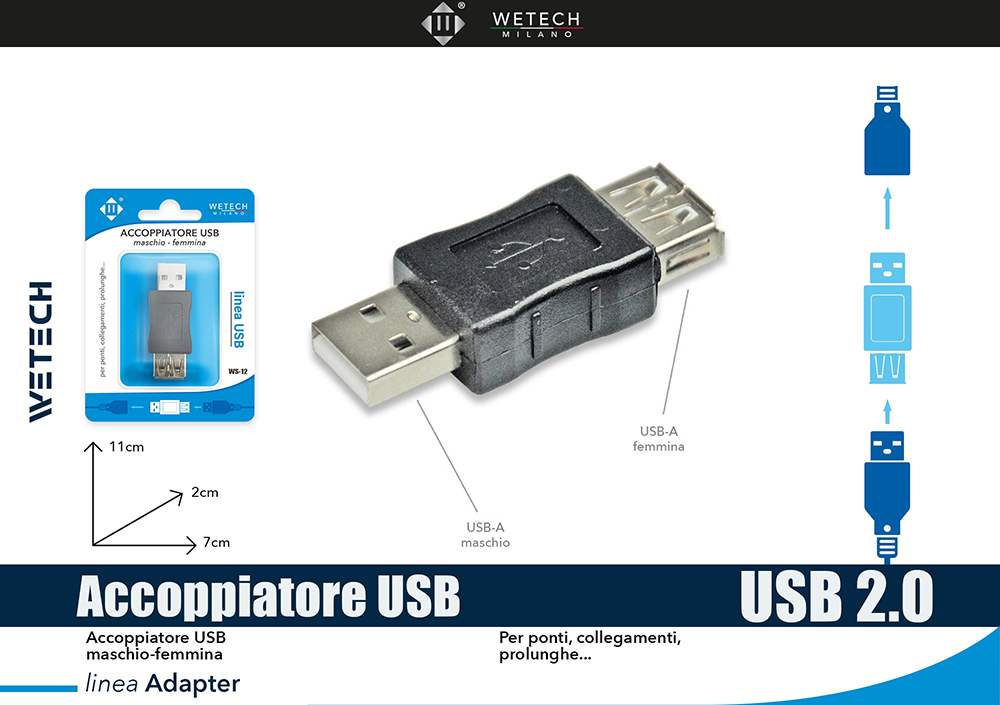 Wetech Adattatore Usb Maschio-Femmina