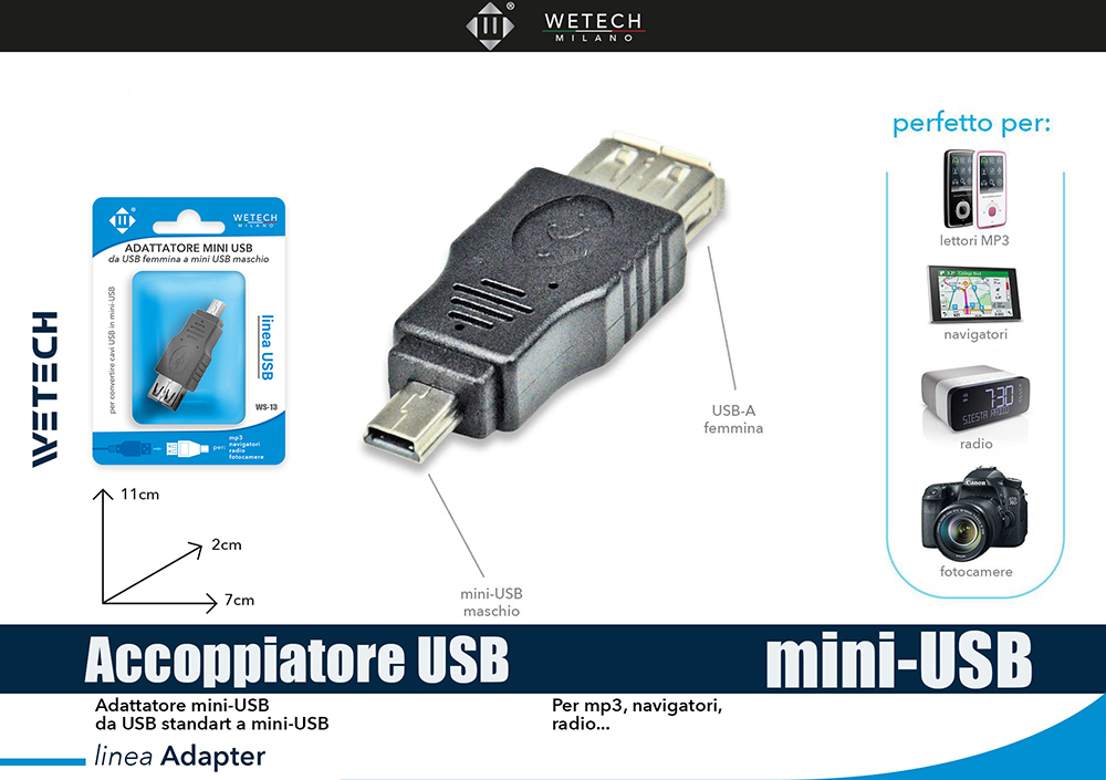 Wetech Adattatore Usb Mini-Usb Femmina