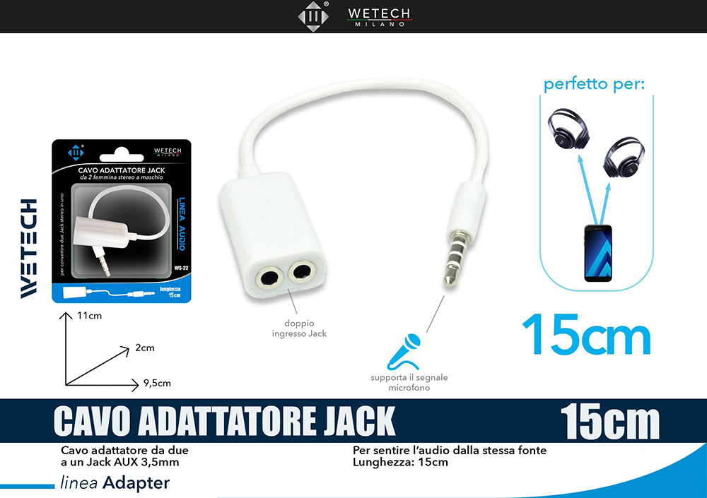 Wetech Adattatore Audio 2 Jack F-Jack 35Mm Con Rivestimento