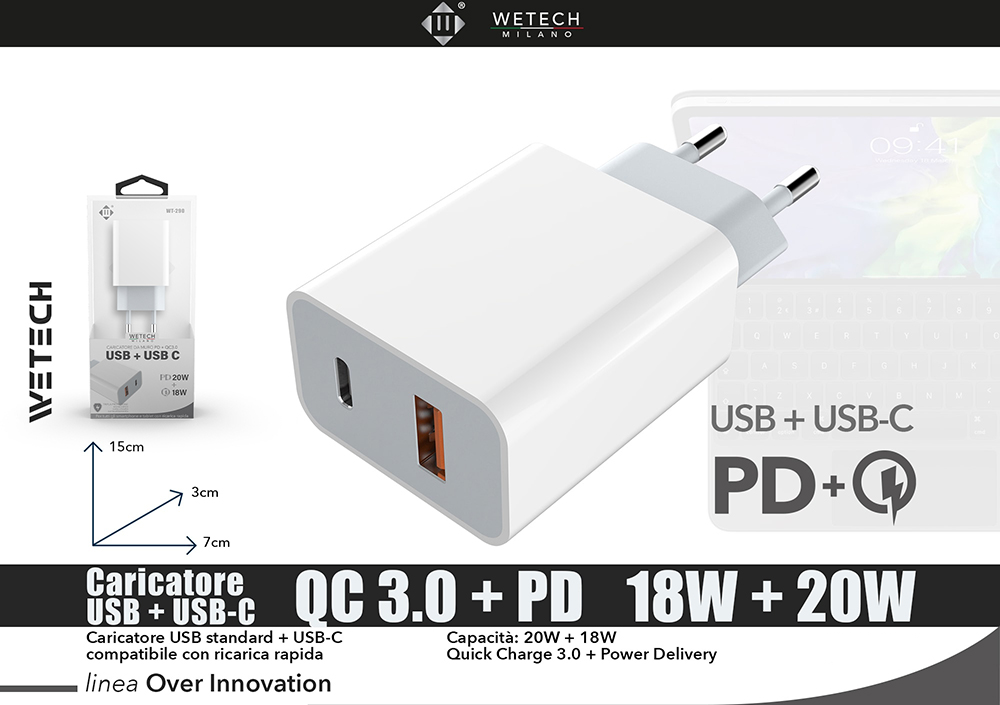 Wetech Adattatore Da Casa Usb-C + Usb Standard