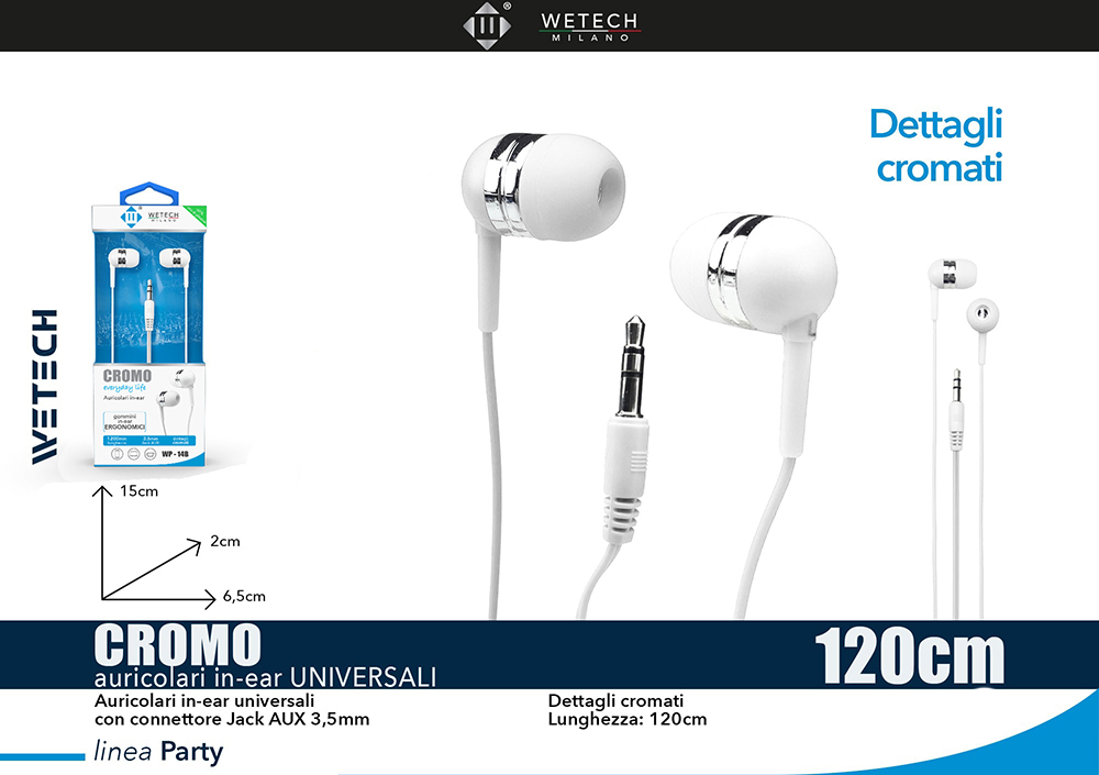 Wetech Auricolari Cromo In-Ear Jack Da 3.5Mm