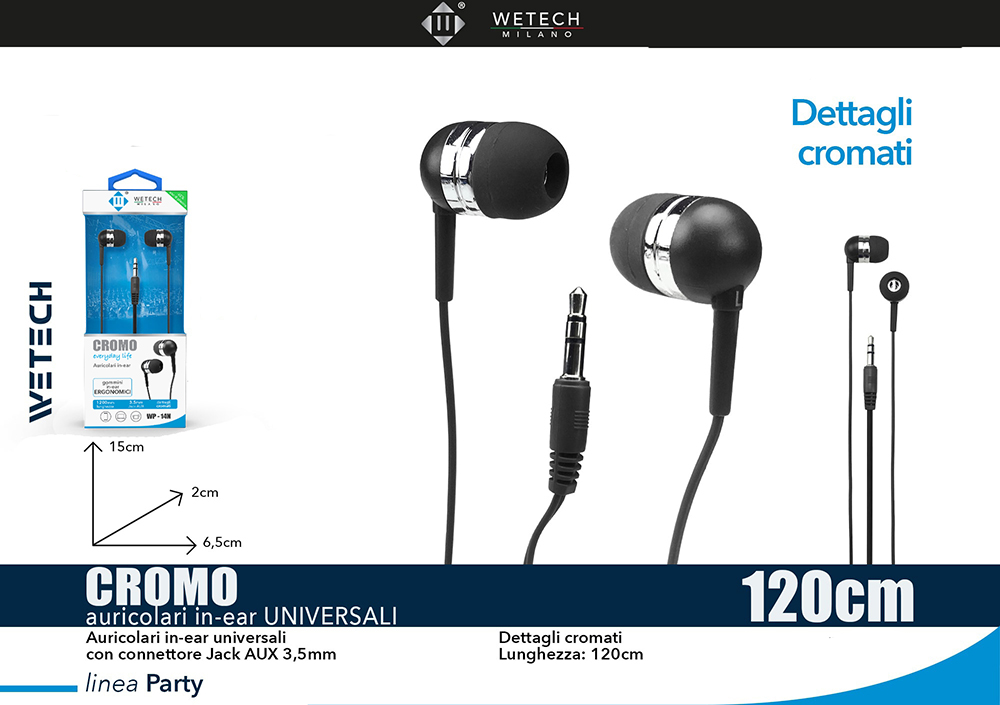 Wetech Auricolari Cromo In-Ear Jack Da 3.5Mm2