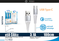 Wetech Anti-Bend Anti-Knot Usb C Cable 3.0 A 1Mt