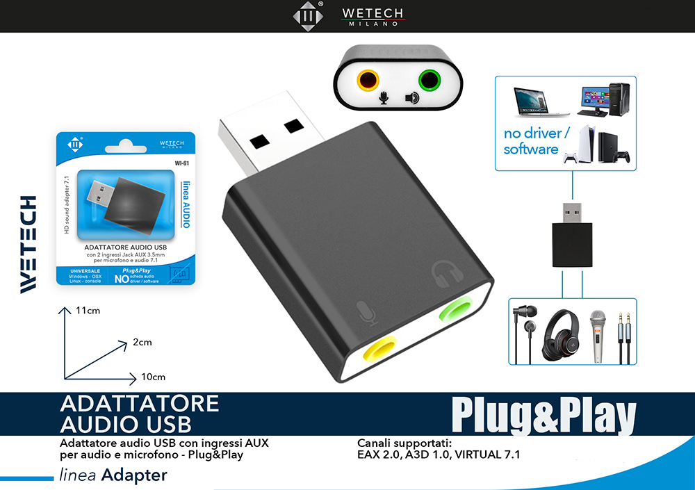 Wetech Adattatore Audio Usb 4 Ingressi 3.5Mm