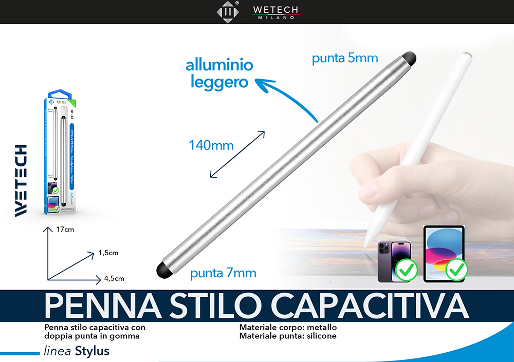 Wetech Penna Stilo Capacitiva Doppia Punta