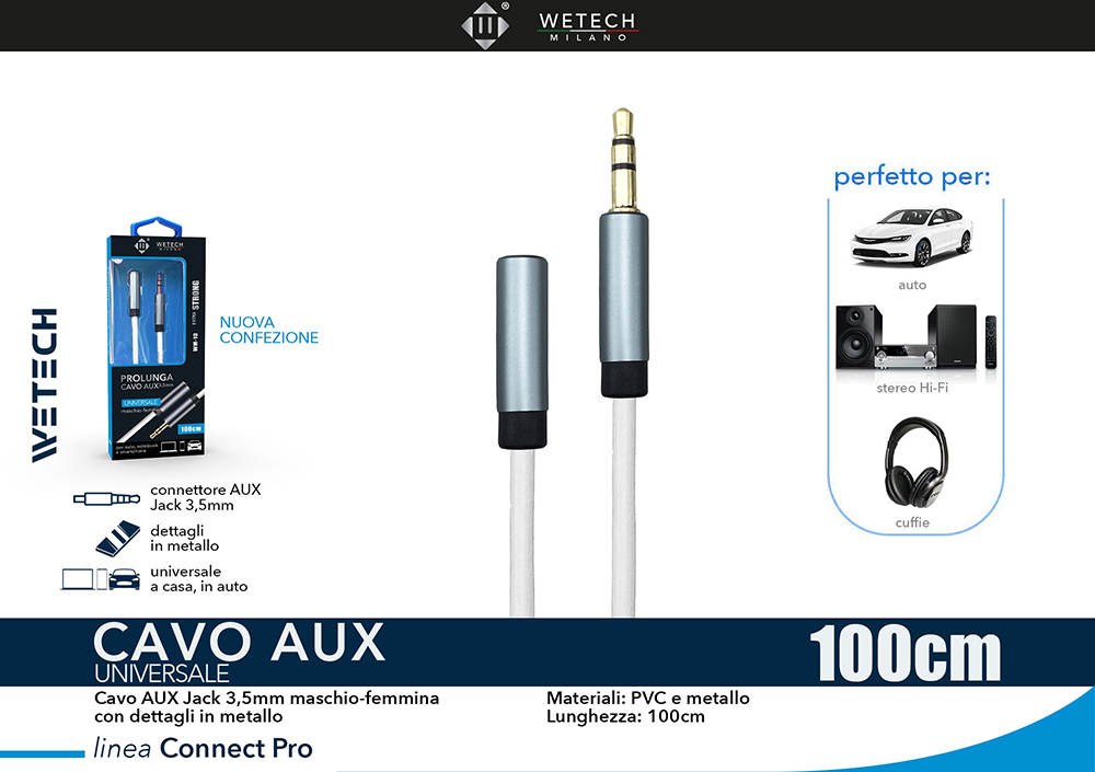 Wetech Cavo Aux Jack Prolunga M-F In Tpe