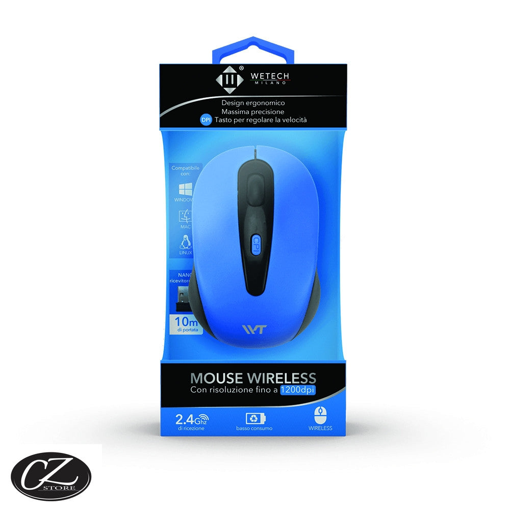 Wetech - Mouse ottico wireless con ricevitori usb-blu