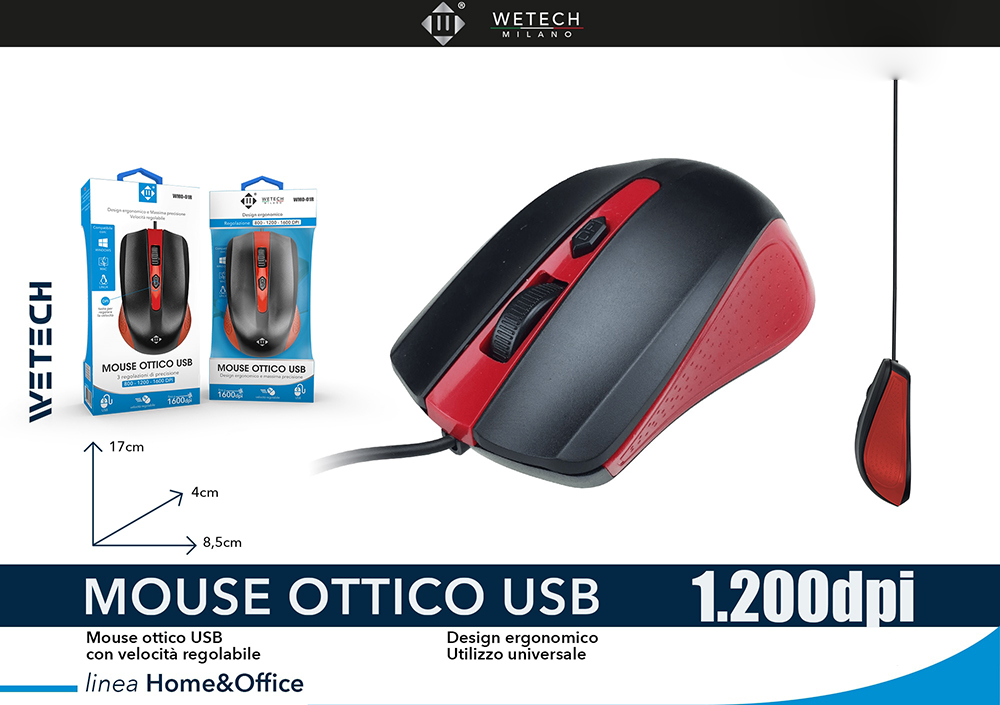 Wetech Mouse Ottico Usb Con Puntatore Led