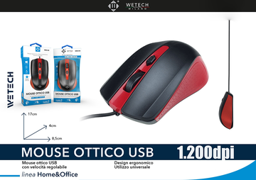 Wetech Mouse Ottico Usb Con Puntatore Led