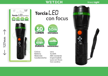 Wetech Torcia Led Con Focus In Abs 3xAA