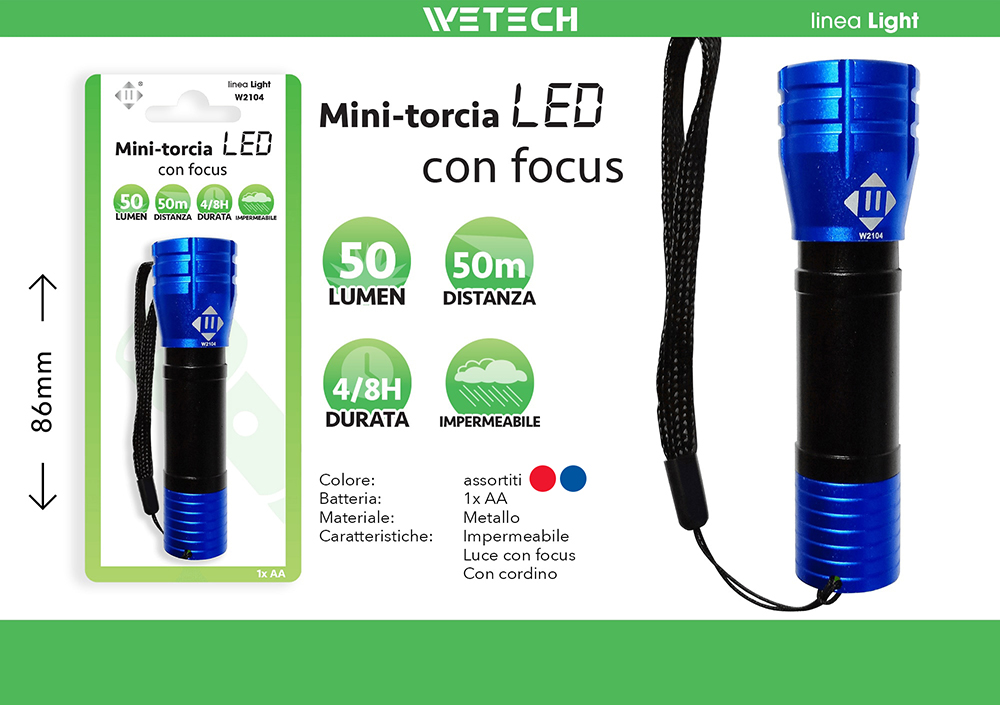 Wetech Torcia-Mini Led Con Focus 1xAA