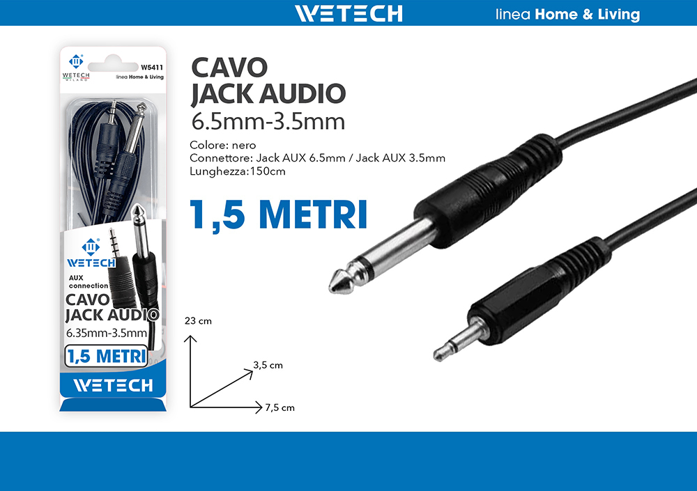 Wetech Cavo Audio 6.5Mm-3.5Mm 1.5Mt