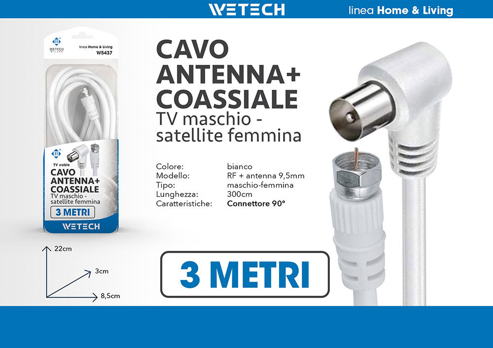 Wetech Cavo Antenna-Satellitare 3Mt