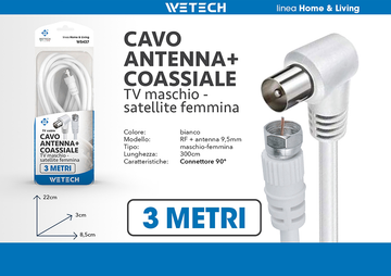 Wetech Cavo Antenna-Satellitare 3Mt